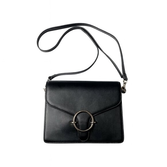 Hieleven Black Genuine Leather Crossbody Bag – Medium Size, Gold Hardware - Picture 1 of 12